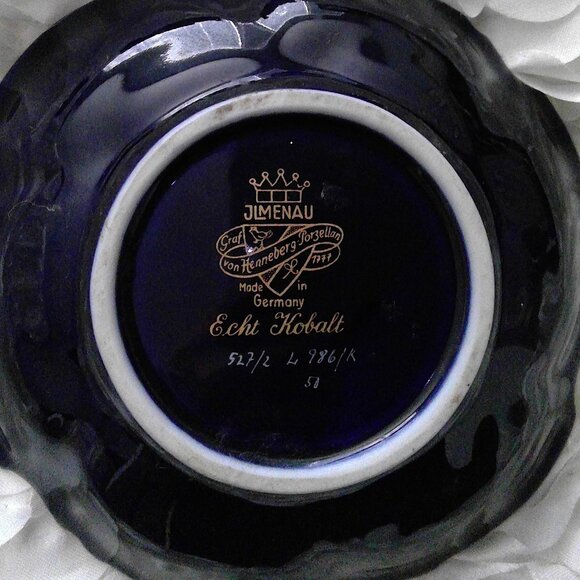 Echt Kobalt JLMENAU Germany Cobalt Blue W/Gold 527/2 L 986 / k Fruit/Candy Bowl - Picture 3 of 3
